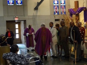 DSC01850 The elect and their sponsors are pictured during a recent Sunday Mass at Church of the Resurrection. Pictured from left are Deacon Royce Winters, Precious Blood Father Dennis Chriszt, pastor, Richard Bedgood, Valarie Tokoto-Dayas, sponsors, Dexter Bedgood, elect, Phyllis Kelley, sponsor, Clyde Richard, elect, and Yvonne Scott, catechist. (Courtesy Photo)