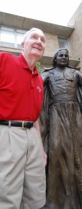 La Salle HS_Photo-Cady with St. John Baptist De La Salle Statue