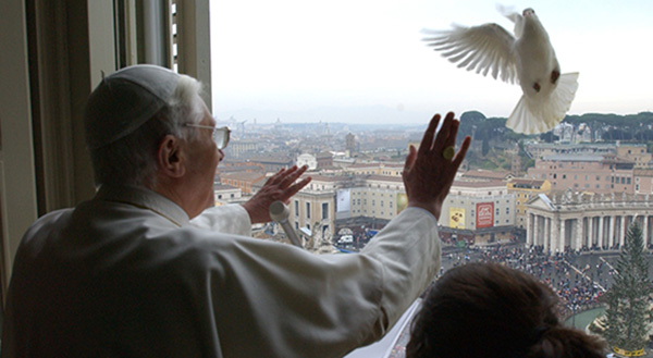 L'OSSERVATORE ROMANO PHOTO SHOWS POPE RELEASING DOVE Pope Benedict XVI resigns