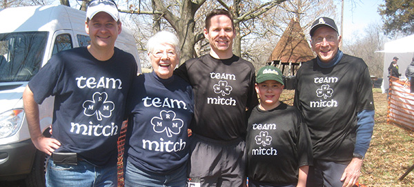 St. Antoninus Principal Jack Corey, center, poses with fellow members of Team Mitch. From left are Sean McHale, a cousin from Baltimore, Jack Corey’s mother Mary, Corey, his son Joseph, and his father Bill. St. Antoninus Principal Jack Corey, center, poses with fellow members of Team Mitch. From left are Sean McHale, a cousin from Baltimore, Jack Corey’s mother Mary, Corey, his son Joseph, and his father Bill.