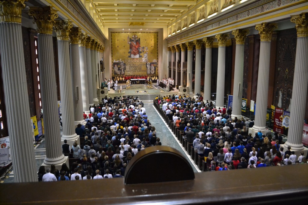 Cathedral crowd The Cathedral of St. Peter in Chains is shown full of worshippers during the 2012 Catholic Schools Week Mass. Pastor Barry Windholtz would like to see the pews full every Sunday. (CT Photo/John Stegeman)