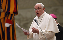 Pope Francis speaks as he leads general audience in Paul VI hall at Vatican