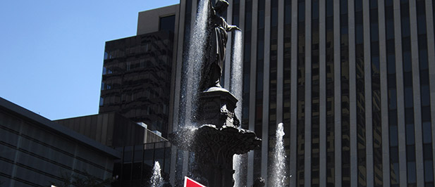 The Tyler-Davidson fountain at Fountain Square will be the backdrop for Pope Francis' speech to congress when it is shown on the big screen at Fountain Square. (CT Photo/John Stegeman)