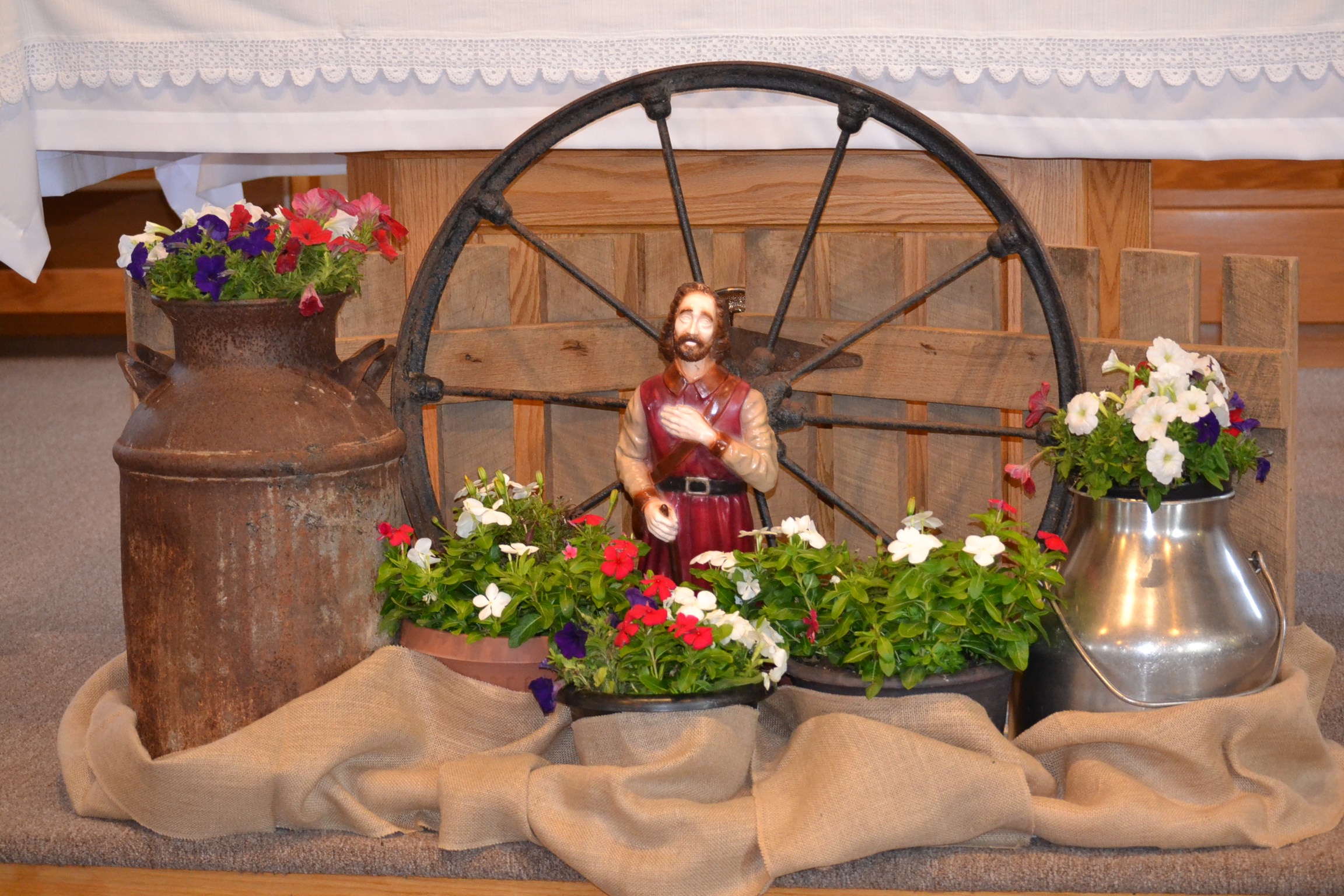 The alter is readied for the 2017 Rural Farm Mass at Sts. Peter and Paul Parish in Newport Ohio (CT Photo/Greg Hartman)