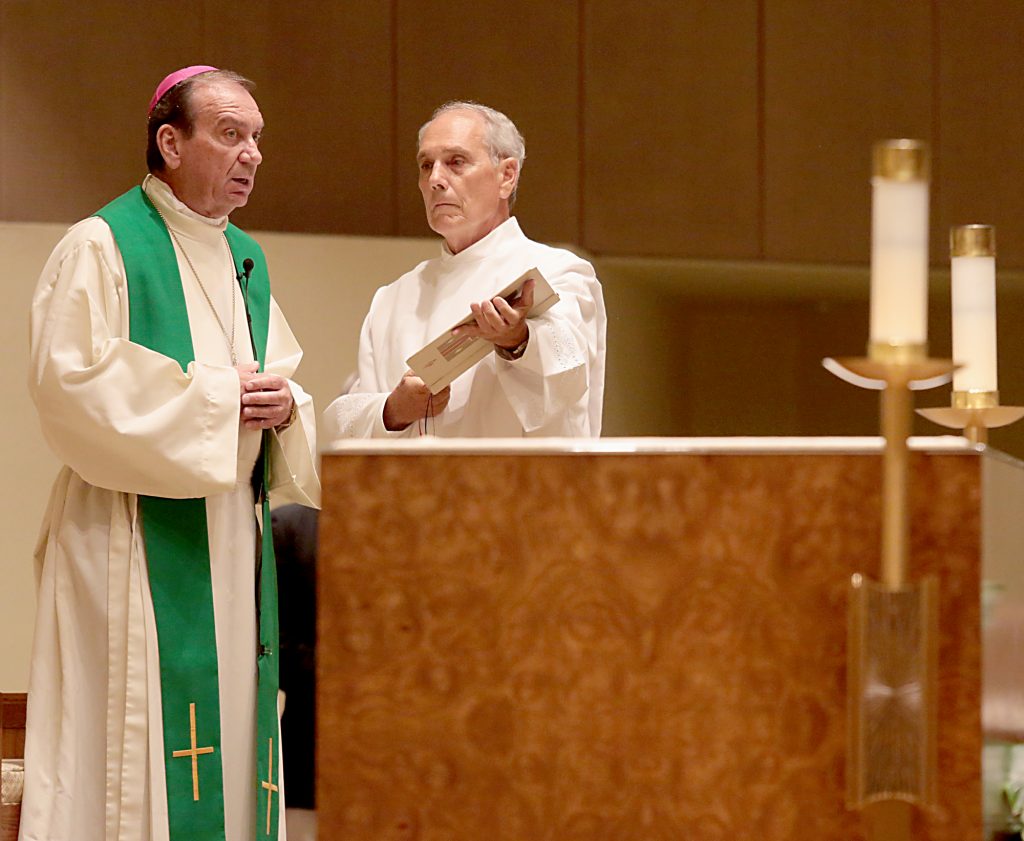 Archbishop Dennis Schnurr gives the opening prayer for the first annual Laudato Si’ Community recognitions ceremony at Good Shepherd Church in Cincinnati Monday, June 18, 2018. (CT Photo/E.L. Hubbard)