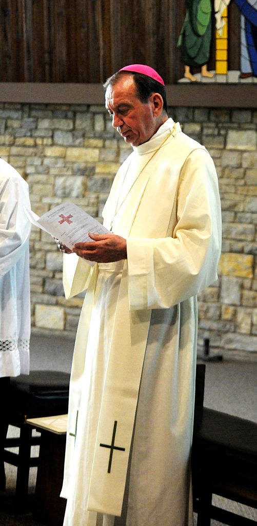 Archbishop Dennis M. Schnurr leads the congregation in vespers prior to the Archdiocese of Cincinnati's Ordination Annivesary Dinner at the Bergamo Center in Beavercreek, Ohio on Monday, May 6. This year's event recognized the service of the Ordination Classes of 1959, '69, '79 and '94. (CT Photo/David A. Moodie)